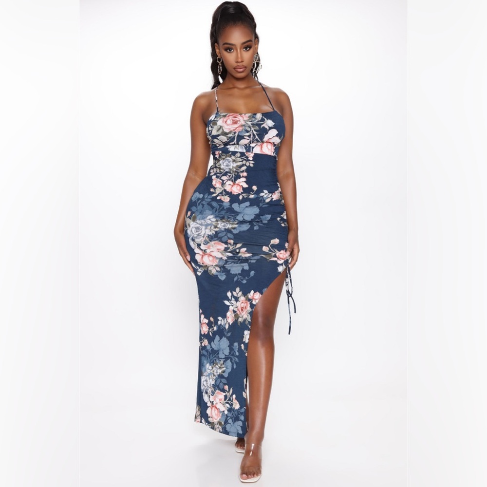 NWOT Navy Floral Printed Asymmetrical Dress